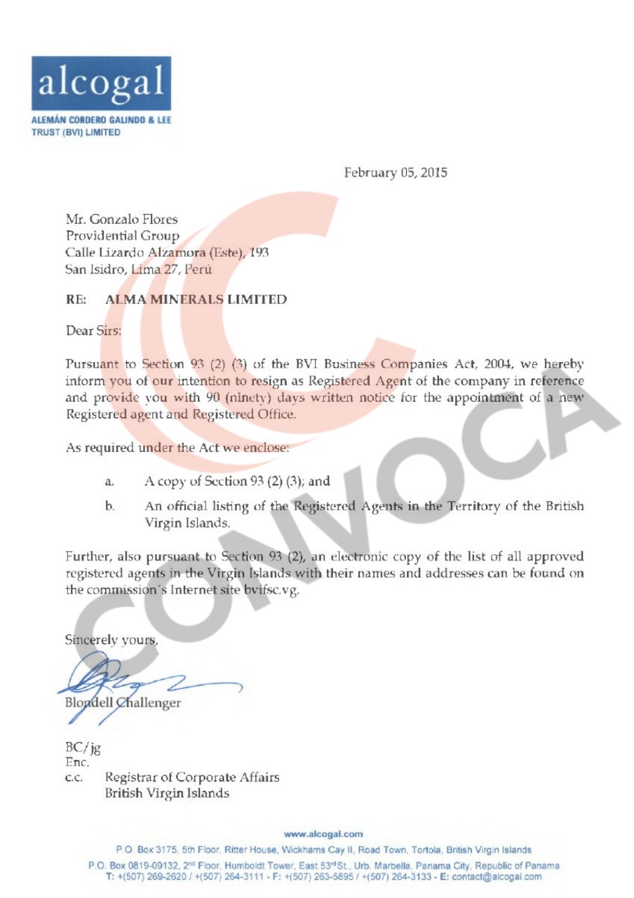 Alcogal renuncia 2015 Providential Group Inc