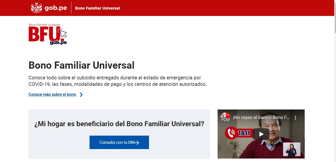 Web del Bono Familiar Universal