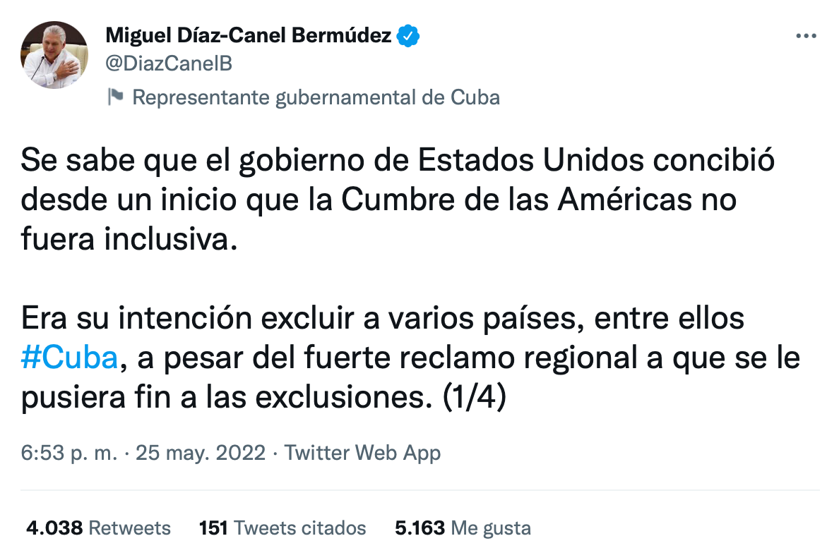 Tuit de Díaz-Canel.