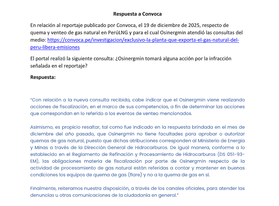 Respuesta de Osinergmin 