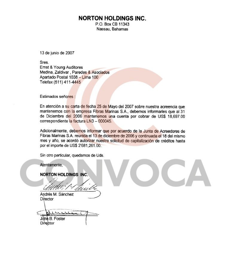 Carta 2 de Norton Holdings