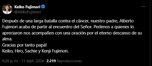 Keiko fallece Fujimori