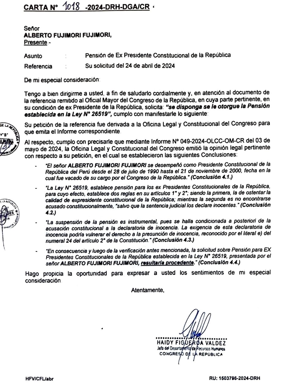 carta pensión