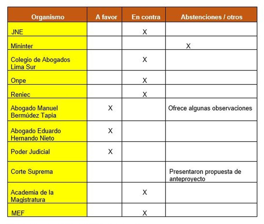 Resumen de las opiniones presentadas a la Comisión de Constitución y Reglamento. Foto: Convoca